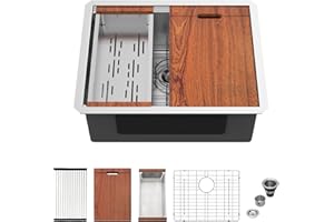 Mocoloo 24 Inch Undermount Kitchen Sink - 24 x 19 Bar Sinks Stainless Steel 16 Gauge Single Bowl Under Counter Small Kitchen Sink Workstation 10'' Deep Handmade Basin