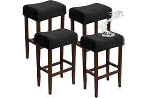 EVOLLER Waterproof Bar Stool Covers Rectangle Set of 4 Black Jacquard Stretchable Backless Barstool Seat Cover Counter Bar Stool Slipcovers Washable