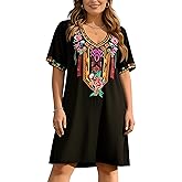 Higustar Women's Mexican Embroidered Dresses Peasant Tradition Bohemian Hippie Fiesta Plus Size Dress