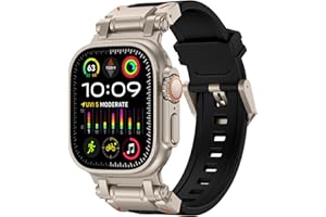 FULLIFE for Apple Watch Band for Apple Watch Ultra Band Apple Watch Ultra 2 49mm for Men, Silicone Rubber Bands for Series 9/8/SE2/7/6/SE/5/4/3/2/1 45mm 44mm 42mm Stainless Steel Metal Connector Band