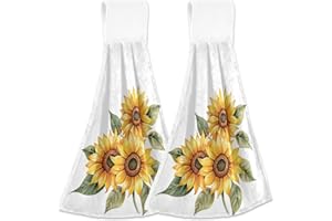 Boccsty Sunflower Hanging Kitchen Towels 2 Pieces Spring Summer Autumn Dish Cloth Tie Towels Hand Towel for Bathroom Farmhouse Housewarming Tabletop Home