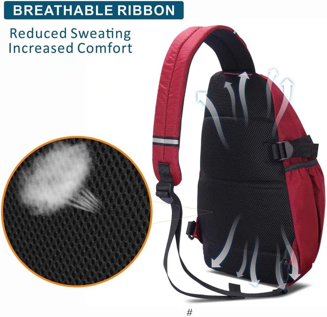 TITECOUGO Sling Backpack Travel Shoulder Bag One Strap Crossbody Bags Lightweight Chest Daypack Camp Day Packs for Women and Men Hiking Accessories Large Red - Image 5