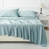 meadow park 100% Rayon Derived from Bamboo Sheet Set Queen Size 4 Pieces, Deep Pocket 16&rdquo;, 300 Thread Count Cooling Sheets for Hot Sleepers, Soft Breathable Bed Sheet, Blue