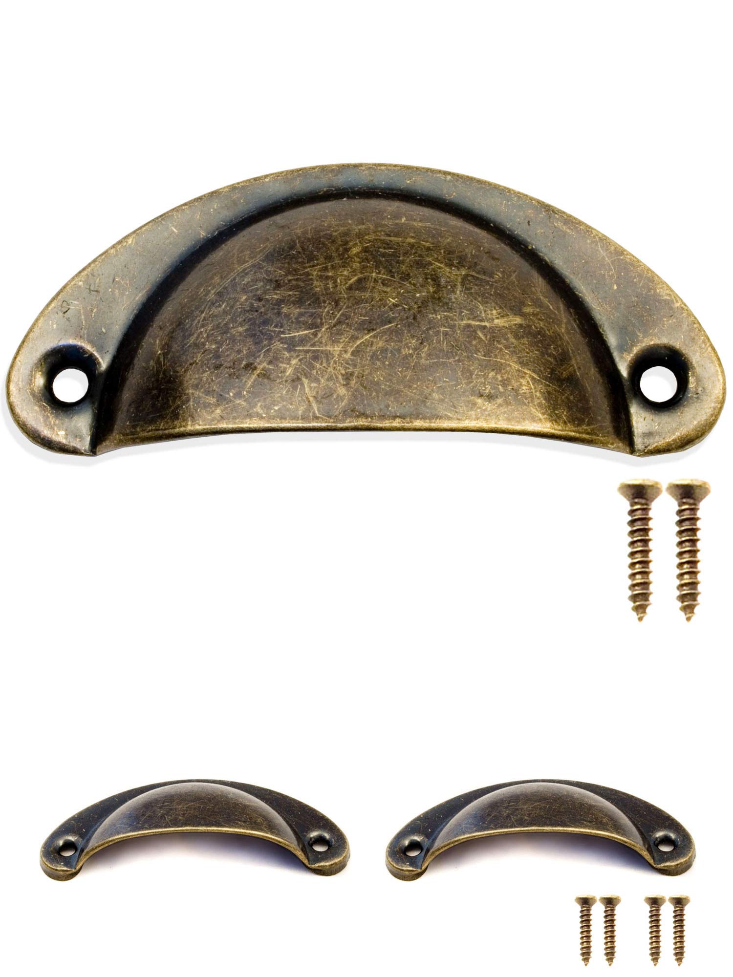 Fuxxer – 2x Antique Drawers Handle Shells Bronze Iron Design, Handles for Sliders Cupboard, Doors, Buffets, Chests, Dressers – Vintage Cottage Retro Style, 80 x 36 mm Includes 4 Screws Set of 2