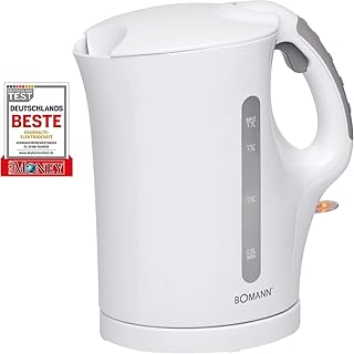 Bomann WK 5011 CB Wasserkocher, 1,7 Liter Fassungsvermögen, 2 außenliegende Wasserstandsanzeigen, Edelstahlheizelement, weiß