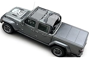 Shadeidea JT Sun Shade Top Sunshade Compatible with Jeep Gladiator Top Shade Mesh Screen Roof Cover (2018-2023)- Wind Noise UV Blocker with GrabBag Pouch -10 Year Warranty- Gray -Front+Rear (2 Pcs)