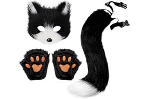 Fox Mask and Tail Set Furry Fox Costume Includes Fluffy Mask, Paw Gloves ＆ Tail Therian Stuff Halloween Costume
