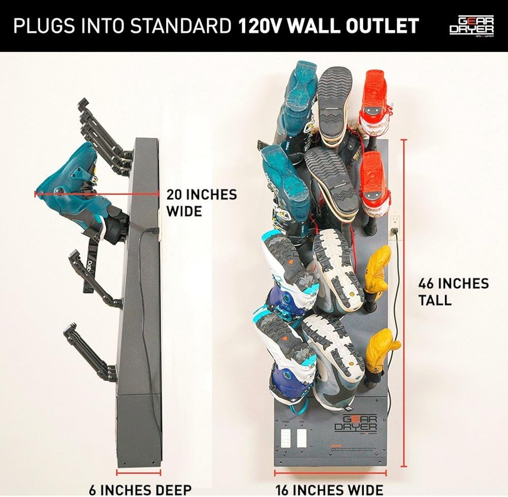 GearDryer Wall Mount 12 Boot and Glove Dryer | 6 Pair Boot, Shoe, and Glove Dryer | Dryer and Warmer for Ski Boots, Work Boots, Athletics, and More Grey: Clothing