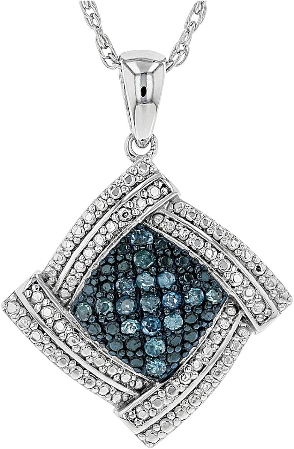 JTV Blue Diamond Rhodium Over Sterling Silver Pendant with