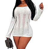 Women Sexy Bodycon Mini Dress Off Shoulder Y2K Club Night Going Out Dresses Knitted Backless Long Sleeve Short Dress