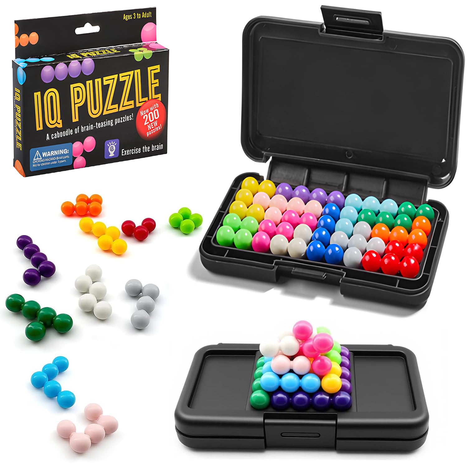 114Pcs IQ Smart Games, IQ Puzzle Set with 200 Challenges, 3D Puzzle Brain Teaser Game, Educational Toy for Stress Relief, Logic Game for Kids and Adults, Smart Travel Game for Ages 6+