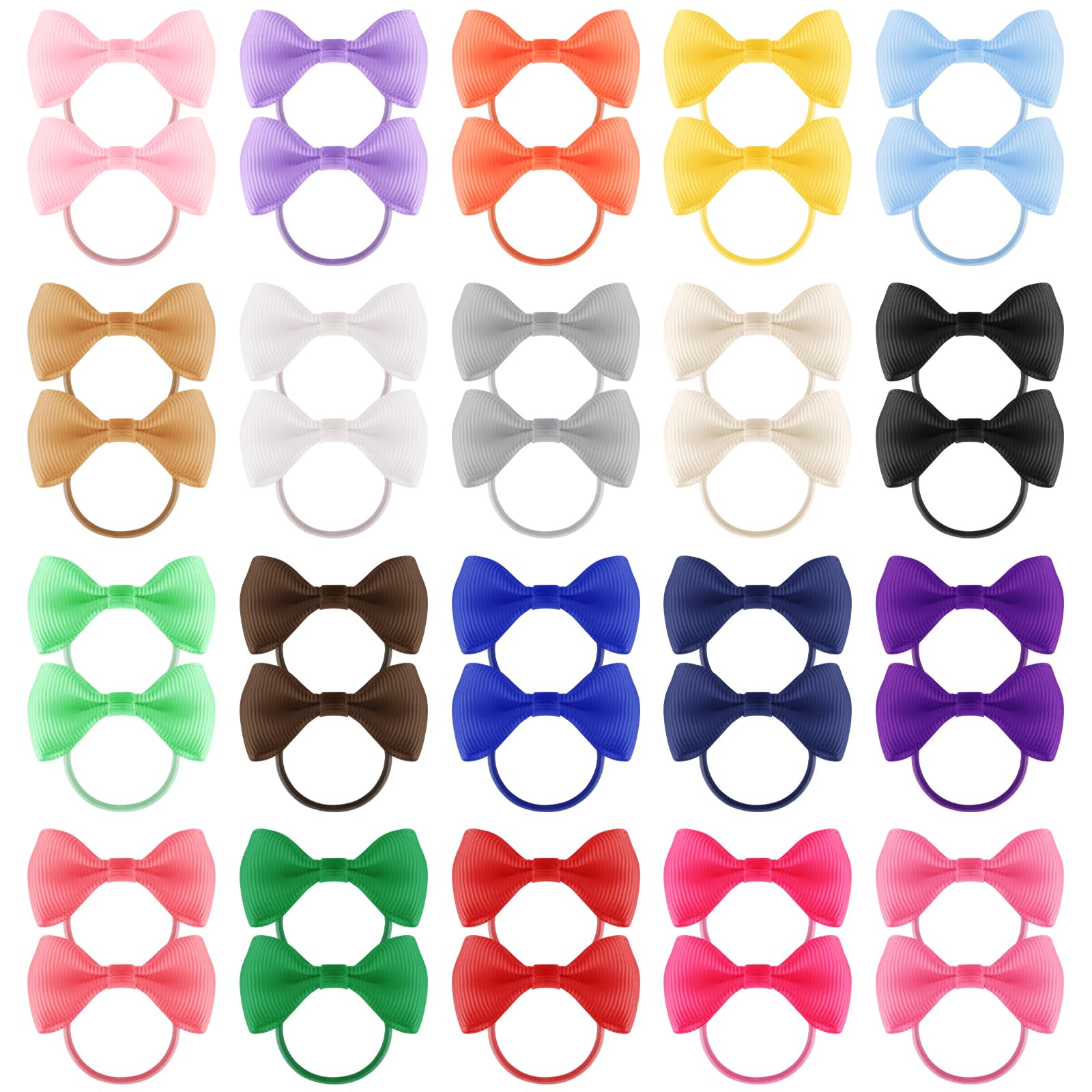 40PCS Baby Hair Bows with Elastic Bands | Soft No-Hurt Toddler Hair Ties for Girls 1-5 Years | Non-Slip Mini Bow Hair Accessories for Ponytails, Pigtails & Braids (20 Colours Mix)