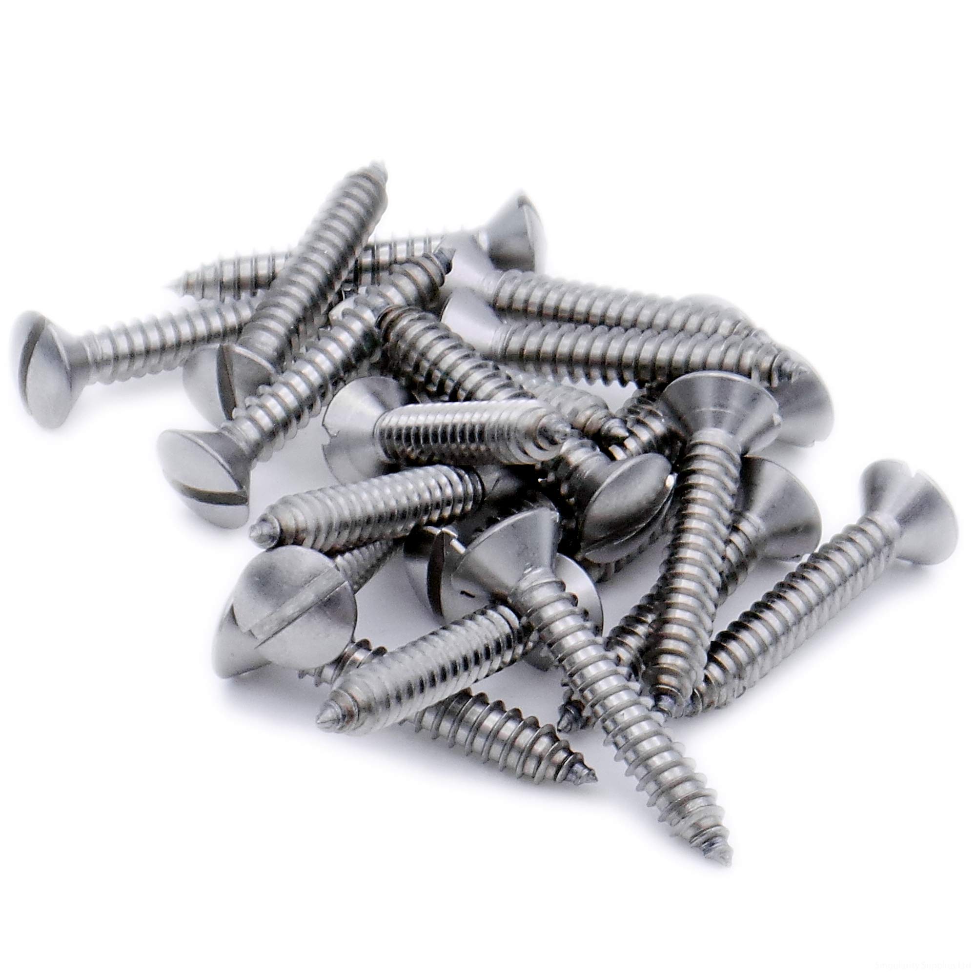 No.8 x 1.75 (4.2mm x 45mm) Slot Raised Countersunk Self-Tapping Screw - Stainless Steel (A2) (Pack of 20)