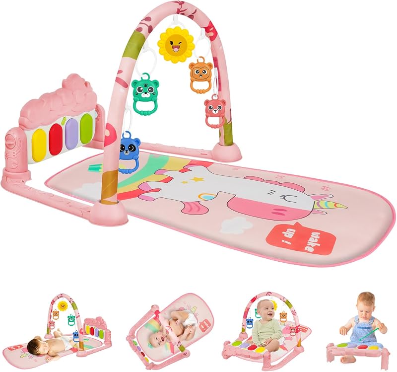 Aomig Baby Play Mat Piano Gym with Music Lights Detachable Toys 76 x 56 cm