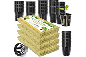 Halatool 144PCS 1.2-Inch Rockwool Cubes with 120PCS 2-Inch Net Cups for Hydroponics Great Hydroponic Kit for Cuttings Clone Plant Propagation Seed Starting & Soilless Cultivation