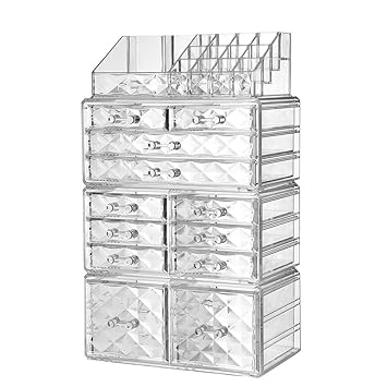 Zhiai Acrylic Jewelry Makeup Drawer Organizer Diamond Pattern