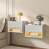 LYNCOHOME Floating Nightstand with Drawer, Floating Bedside Table Set of 2, Fluted Nightstand with Charging Station for Bedro