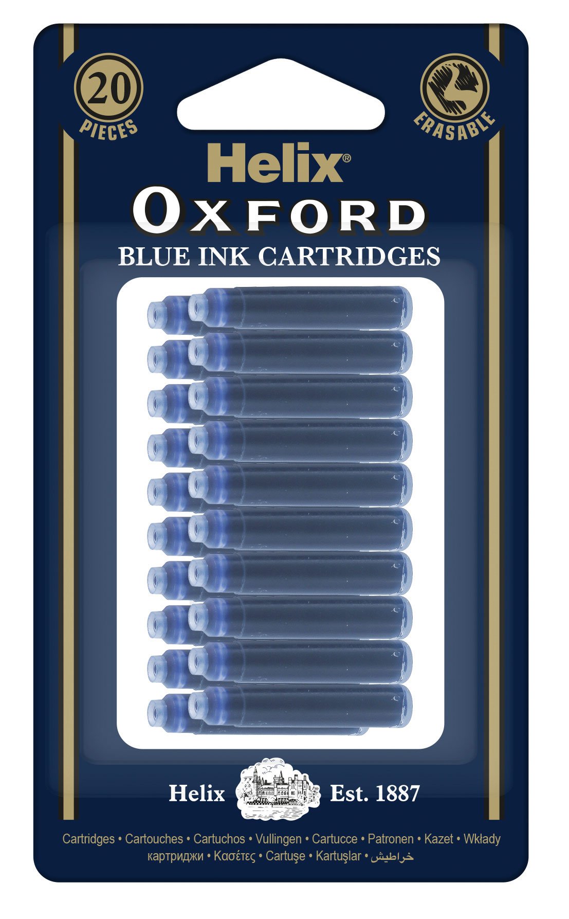 Helix Oxford Erasable Ink Cartridges - Blue (Pack of 20)
