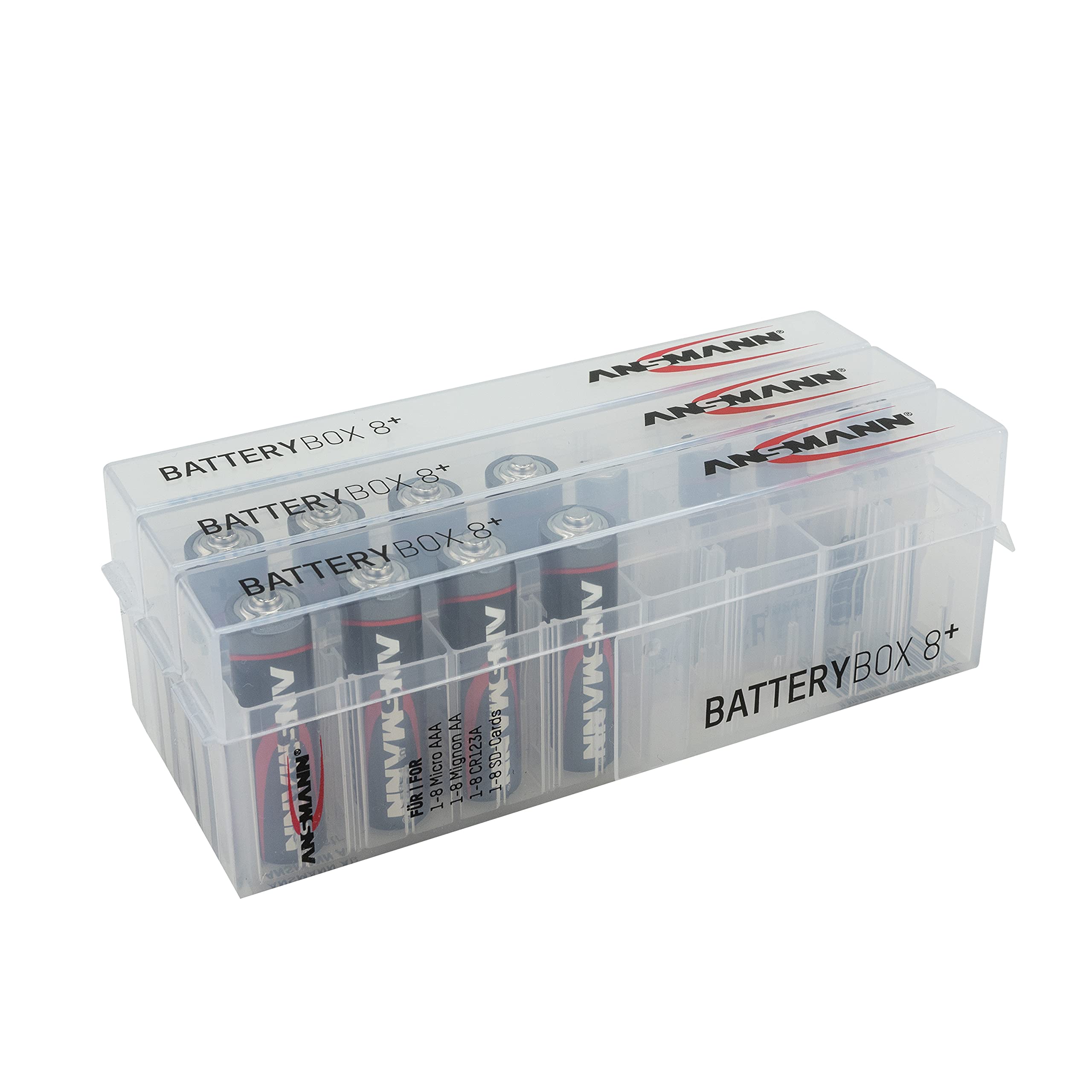 Ansmann 4000033 8-Way AA / AAA Battery Box Plus - ideal for storing your full and empty batteries - also stores memory cards - bundle of 3