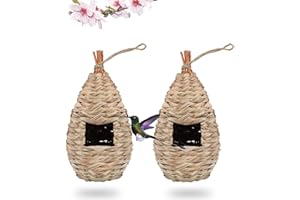 OYISIYI Hummingbird House Set of 2 Hand Woven Hummingbird Houses Nest, Bird Houses for Outdoor Tree Decorations Gardening Gif
