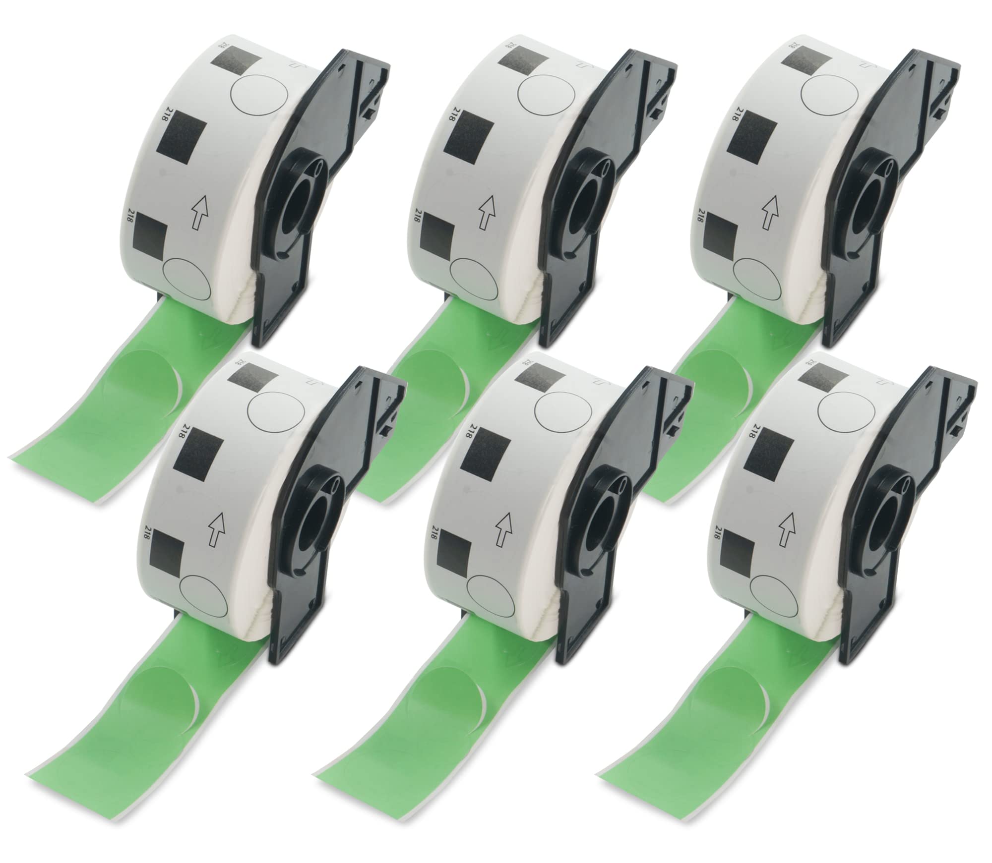 BETCKEY - 6 Rolls DK-11218 Colored Labels, Φ24mm Round, Black on Green, 6000 1 Inch Large Round Labels Using for QL Label Printers