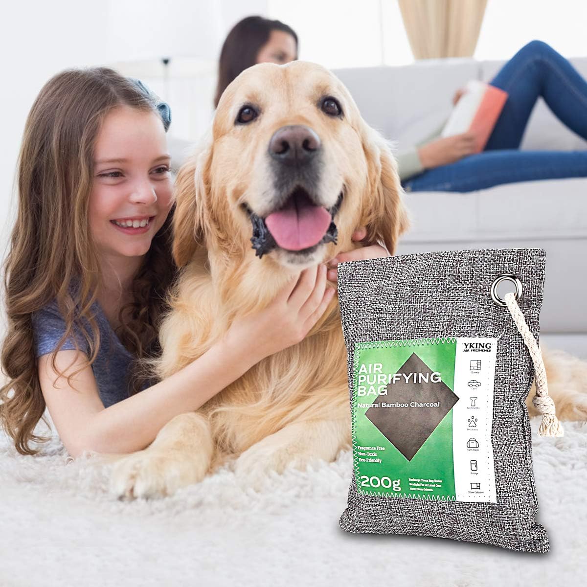 Activated Bamboo Charcoal Air Purifying Bags 6 Pack (200gx4 +75gx2) Charcoal Odor eliminators Absorber Bags Home Car Air Freshener for Car Closet Shoe Home Basement and Pet: Kitchen & Dining