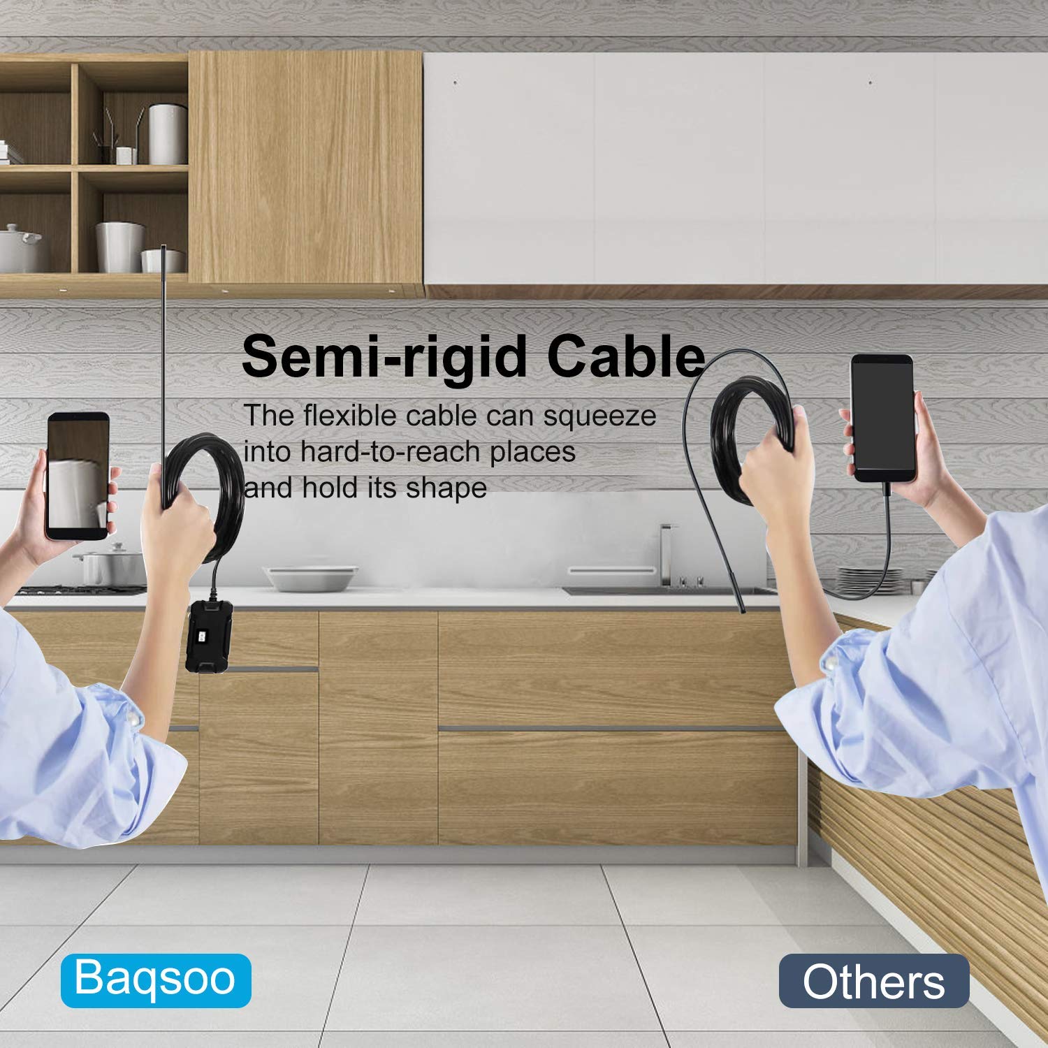 Wireless Endoscope Camera, Baqsoo 2.0 MP 1080P HD WiFi Borescope Inspection Camera IP67 Waterproof Inspection Snake Camera for Android and iOS Smartphone, iPhone, Samsung, Tablet-Black(16.4FT)