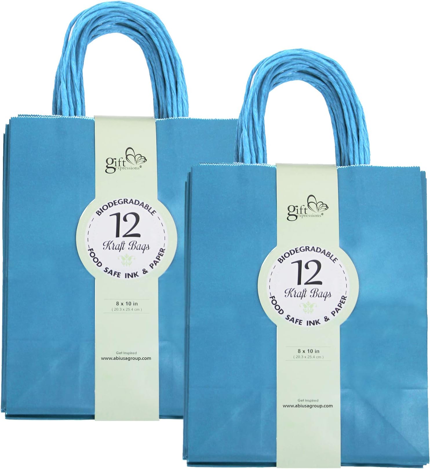 GIFT EXPRESSIONS 24CT Medium Turquoise Biodegradable, Food Safe Ink & Paper, Premium Quality Paper (Sturdy & Thicker), Kraft Bag with Colored Sturdy Handles (Medium, Turquoise)