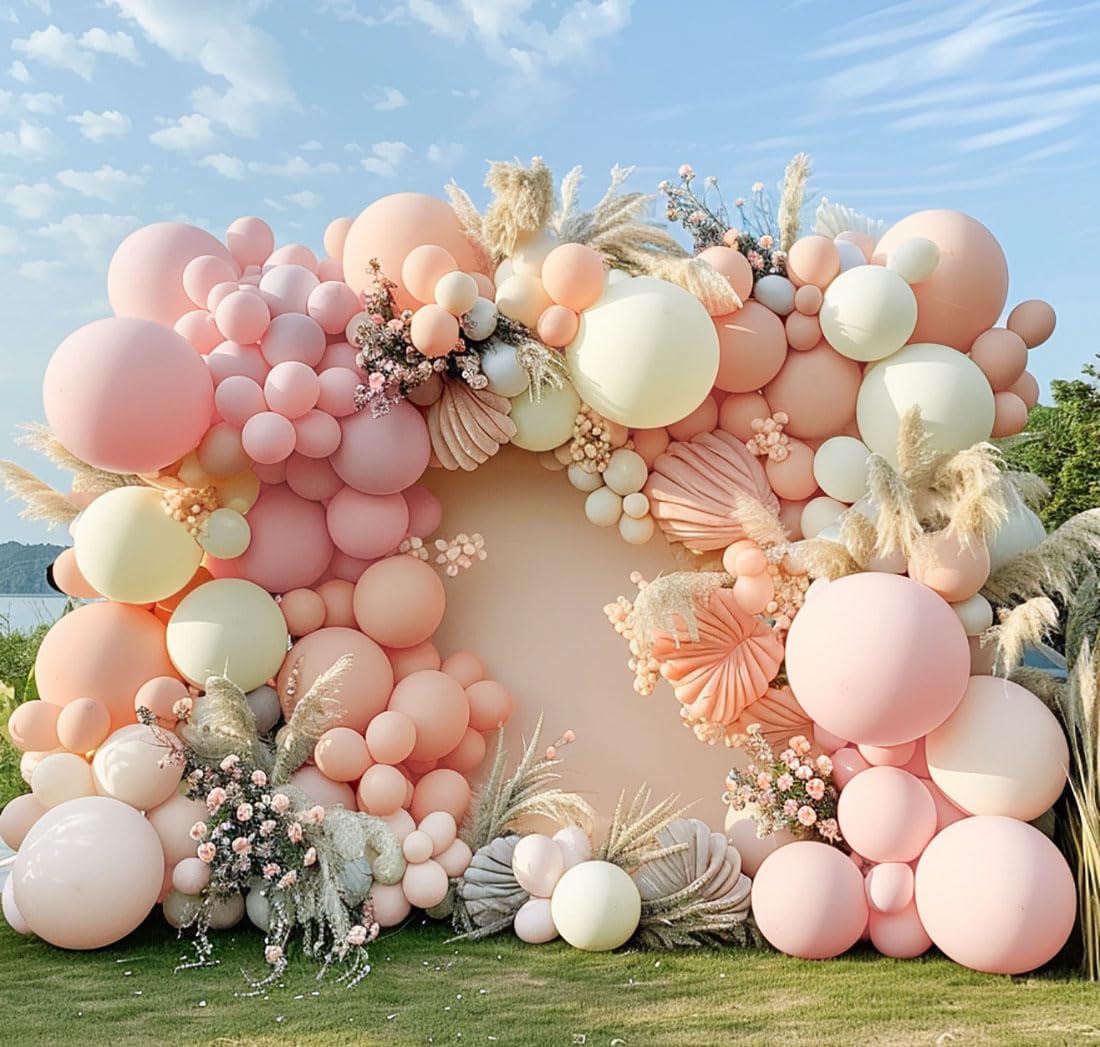 Photo 1 of Pastel Pink White Balloon Arch Garland Kit Double Stuffed Light Pink Blush Ivory Beige Balloons for Birthday Baby Shower Wedding Bridal Boho Party Decor