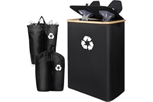 Recycling Bin for Kitchen Indoor Home, Deposit Bottles Colletion Container 2 Compartments with Odor Protection Lid, Large Cap