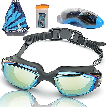 Amazon Com Swim Goggles Swimming Goggles Anti Fog No Leaking Uv Protection Wide View Adjustable Shatter Proof Watertight Mirrored Swim Goggles For Adult Men Women Kids Child Youth Unisex Black Sports