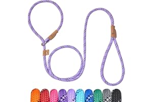 Petarea 5 FT Slip Lead Dog Leash, Heavy Duty Rope Leash for Small Medium Large Dogs, No Pull Training Lead with Reflective Thread, Strong Comfortable Loop Leash (Lavender Stripe, Medium(3/8"))