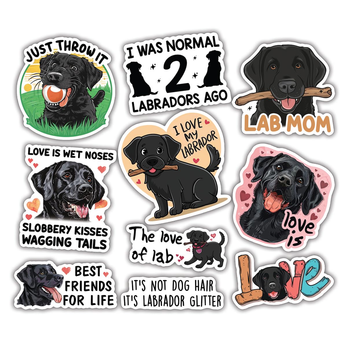 Photo 1 of 10pcs Black Labrador Retriever Sticker Sheet, Cute Vinyl Decals for Dog Lovers, Lab Owners, and Pet Fans, Waterproof, UV-Resistant, for Laptop, Water Bottle, Journal, Notebook, Phone Case
