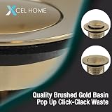 Xcel Home Brushed Gold Unslotted Click Clack Basin Waste | Round Brass Pop Up view 2