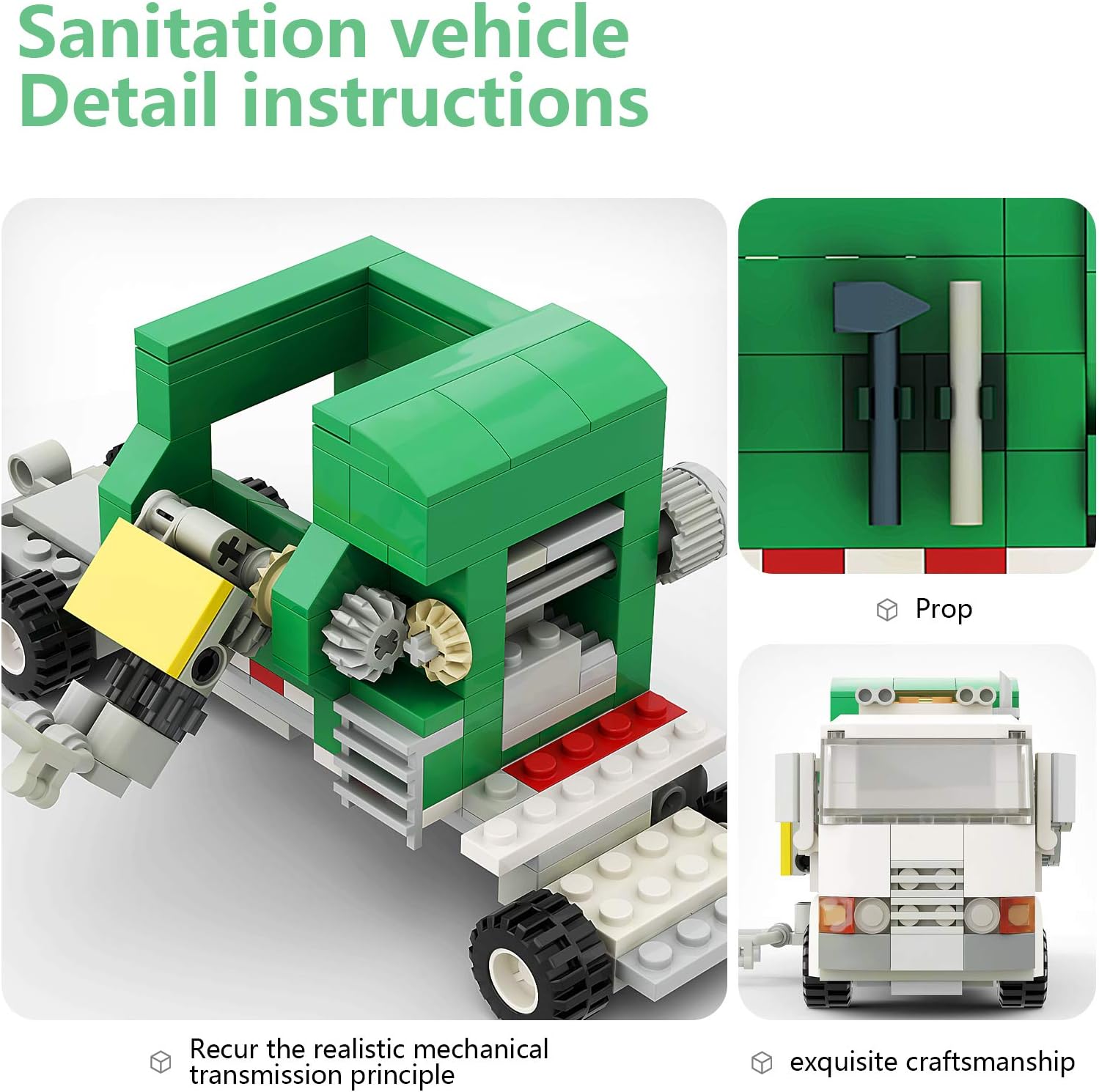 TENHORSES Garbage Truck Toys Building Kit - Garbage Truck Model Building with 3 Trash Cans + Recyclable System, Creative Building Bricks Toy for Boys, Vehicles Building Block Gift for Kids(379 Pcs): Toys & Games