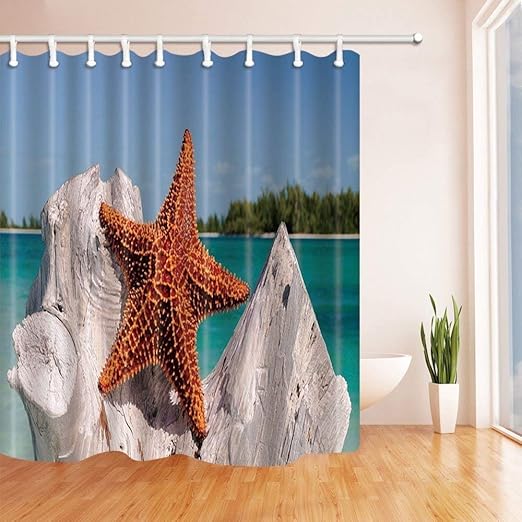 ASfccxz Cortina de baño náutica, diseño de Estrella de mar en Madera