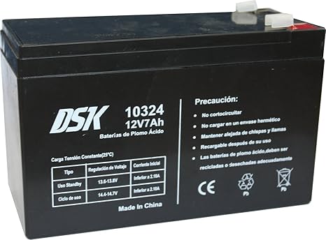 DSK 10324 - Batería plomo acido 12V 7 Ah, Negro: Amazon.es: Electrónica