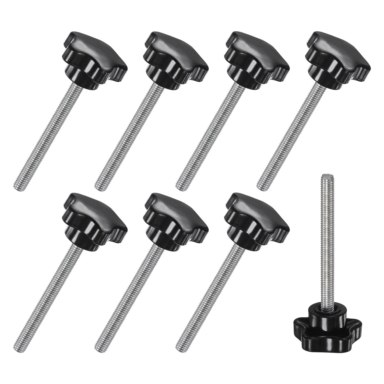 M METERXITY 8-Pack Star Clamping Knobs, M6x60mm Male Thread Hand Tightening Screw for Machinery/Electronic/Furniture/Umbrella Base, Machine Handle Replacement [31mm, Black]