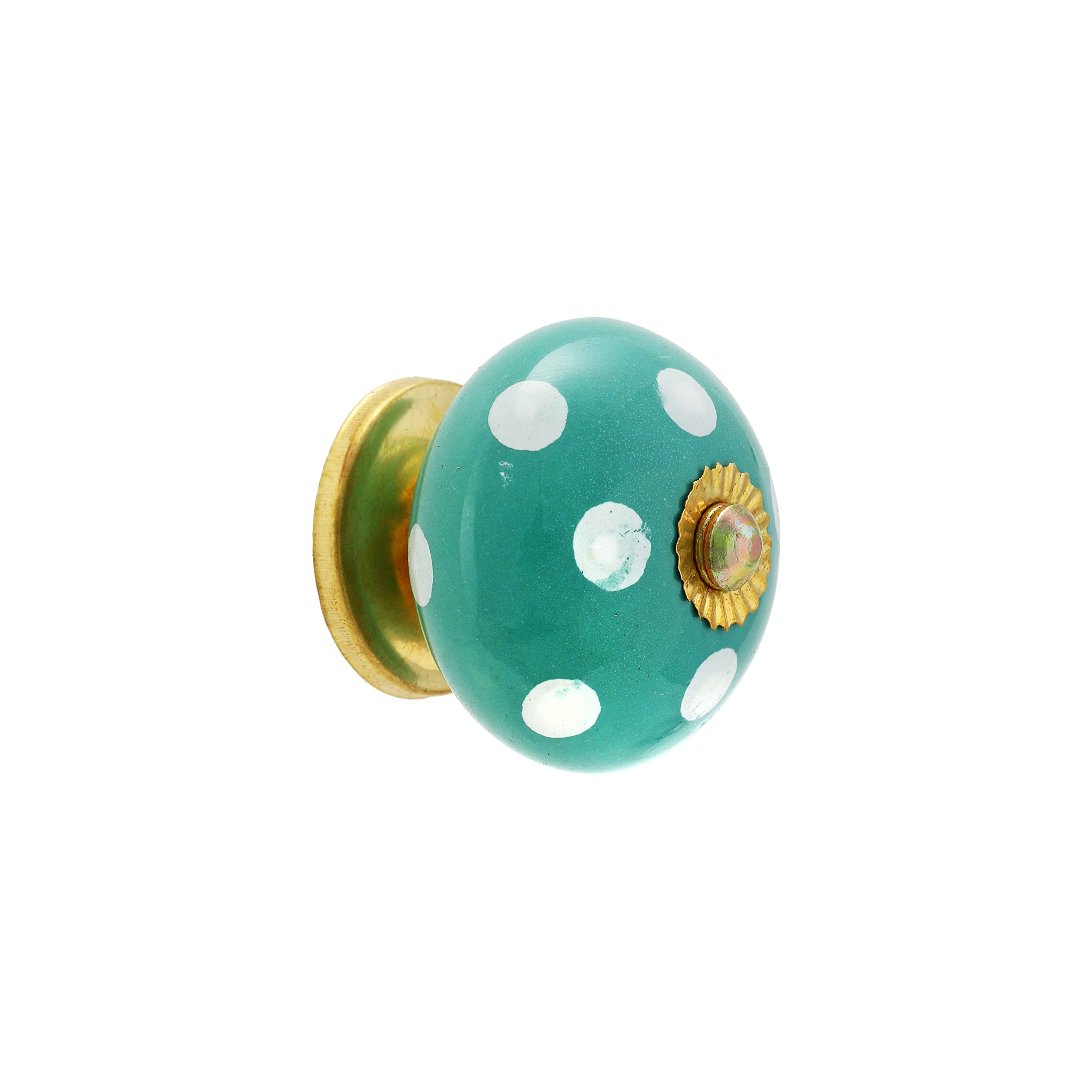 Rasiya Art Turquoise Cabinet Ceramic Knobs for Dresser Drawers - Boho Handmade Ceramic Kitchen Cupboard Pull Handle Countryside Farmhouse Furniture Hardware - Turquoise Polka Dot - Pack of 4