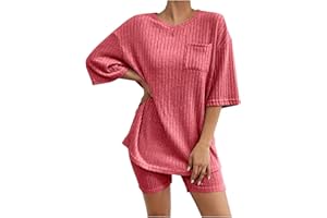 GOSEAGOTOFUN Summer Sets Women 2 Piece Outfits Dressy Pajamas Lounge Set Ribbed Knit for Women Matching Tshirt Shorts Outfits