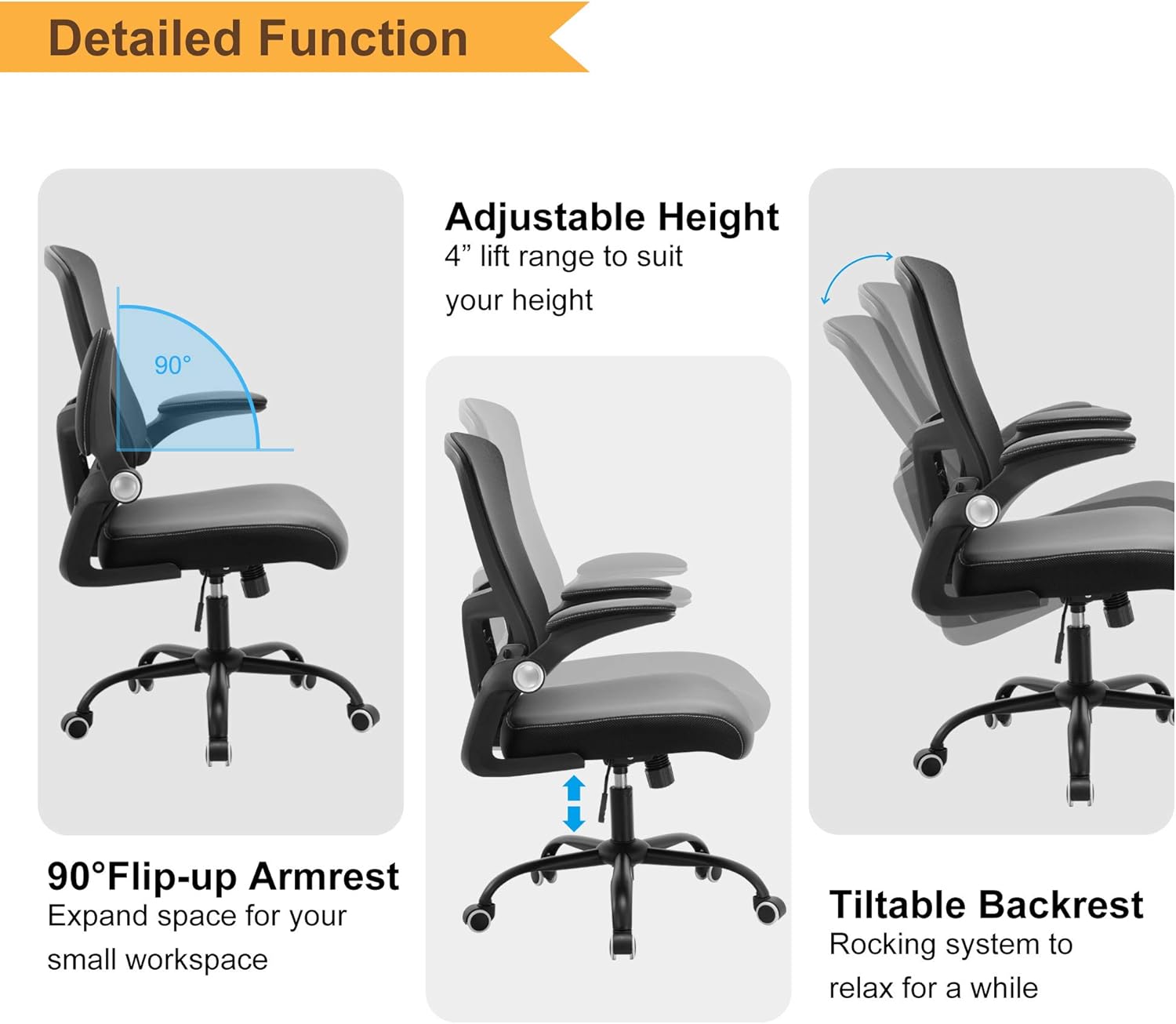 SAMOFU Office Chairs, Ergonomic Desk Chair Executive Chairs with Soft Seat and Mesh Backrest, High Back Swivel Computer Chair with Adjustable Lumbar Support, Flip-up Armrests: Kitchen & Dining