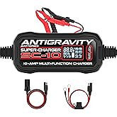 Antigravity SC-10 Super-Charger 10A Smart Battery Charger &amp; Maintainer for 6V/12V Lithium (LiFePO4) &amp; 12V Lead-Acid Batteries &ndash; Wall-Powered, LCD Display, Power Supply Mode, BMS Reset