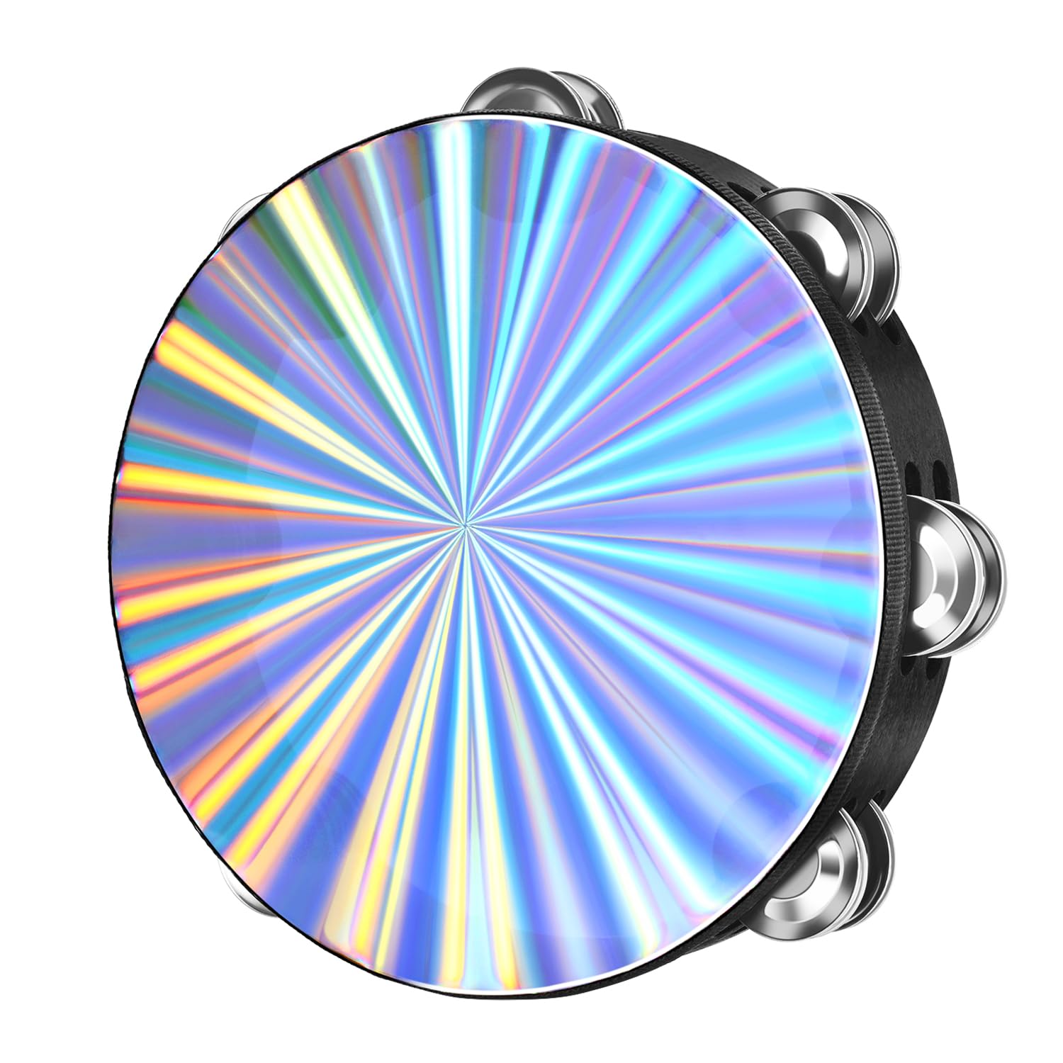 Flexzion Wood Church Tambourine Instrument - 8 Inch Reflective Hand Drums for Kids and Adults, Single Row Metal for Church, Parties, & Musical Events