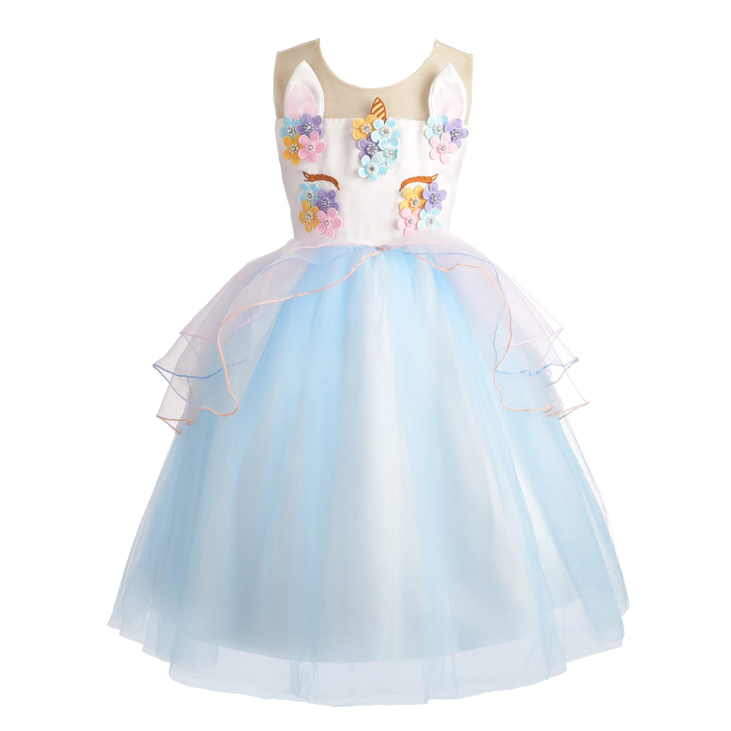 Lito Angels Unicorn Birthday Party Princess Costume Fancy Dress Up for Kids Girls Age 7-8 Years Blue