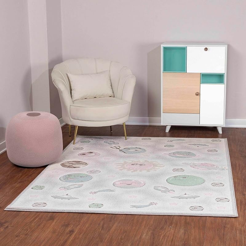 Livabliss Galaxy Kids Rug 80x150 cm Grey Pink Blue for Bedroom Playroom