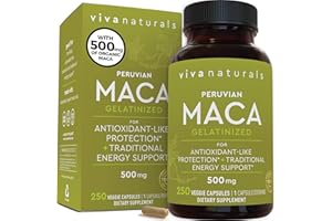 VIVA NATURALS Peruvian Maca Root Supplement for Women & Men, 500mg - Traditionally Used for Energy, Stamina & Endurance - 250 Yellow Maca Root Powder Capsules, Gelatinized for Easier Digestion