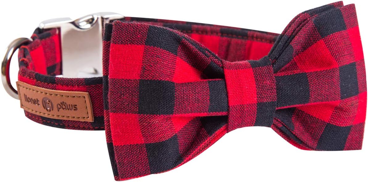 Lionet Paws Cotton Dog Collar with Bowtie, Durable Adjustable and Comfortable Collar for Large Dogs Neck 40-60cm