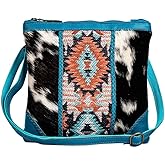 Myra Bag Crossbody Bag for Women - Western Upcycled Hairon Canvas & Leather Shoulder Handbag Blue