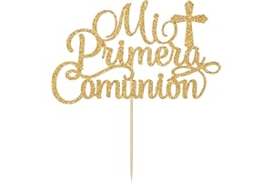 YOTAWEBERY Mi Primera Comunión Cake Topper - Baptism Cake Decorations - First Holy Communion, God Bless This Child, Wedding, Baby Shower, Christening Party Decorations Gold Glitter