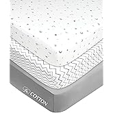 American Baby Company 3 Pack 100% Natural Cotton Fitted Mini Crib Sheets 38" x 24" - Soft & Breathable Small Nesting Portable